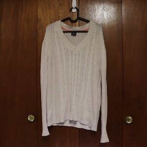 Cream Ribbed Knit Long Sleeve Sweater – V Neck XXL 20